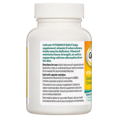 Caltrate Vitamin D3 1000 IU Soft Capsules, 60 Count, Supports Bone Health
