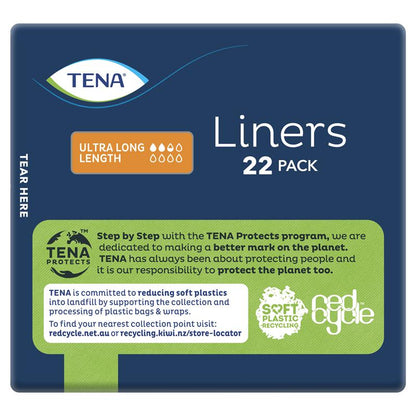 TENA Ultra Long Liners 22 Liners- Odor Control & High Absorbency for Active Use