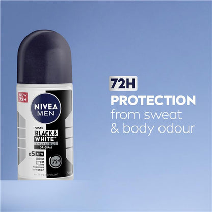 NIVEA MEN Black & White Invisible Roll-On Deodorant 72H Protection 50ml