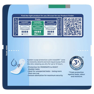 TENA InstaDRY™ Long Length Incontinence Pads, 8-Pads– Fast Absorbing Protection