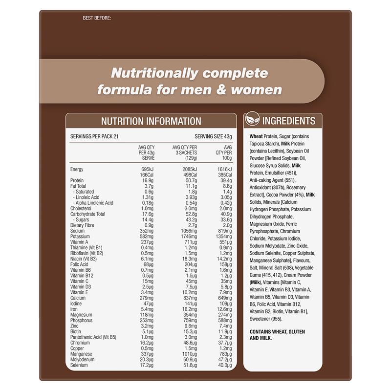 Optislim VLCD Meal Replacement Shake Chocolate 21x43g Sachets - Nutritionally Balanced Weight Management-Auzzi Store