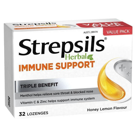 Strepsils Herbal Immune Support Lozenges Honey Lemon 32 Pack