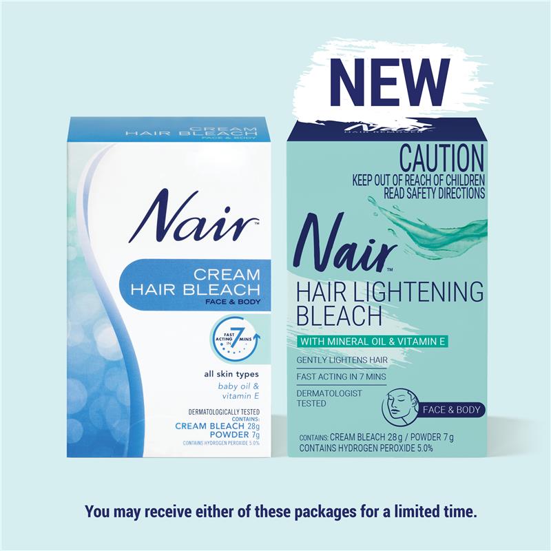 Nair Cream Bleach for Face & Body, 28g + 7g