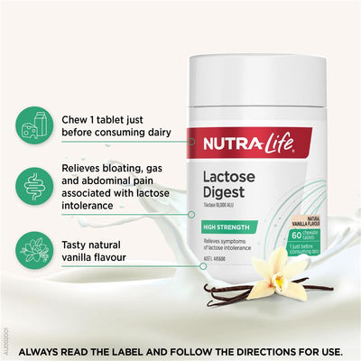 Nutra-Life Lactase Digest Chewable Tablets 60 Count – 10,000 ALU, Vegetarian