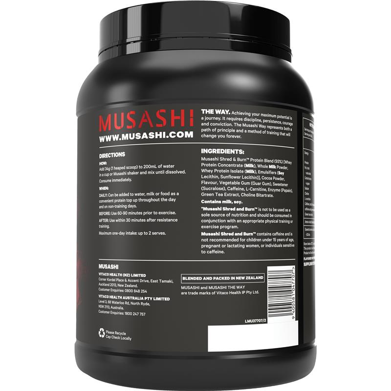 Musashi Shred And Burn Thermogenic Protein Formula - Chocolate 900g - Auzzi Store