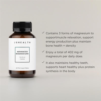 JSHEALTH Magnesium+ - 60 Tablets, 3 Forms, 201mg for Muscle & Bone