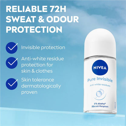 NIVEA Pure Invisible 72H Anti-Residue Roll-On Deodorant 50ml