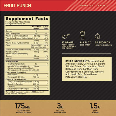 Optimum Nutrition Gold Standard Pre-Workout Fruit Punch 300g - Natural Energy Booster
