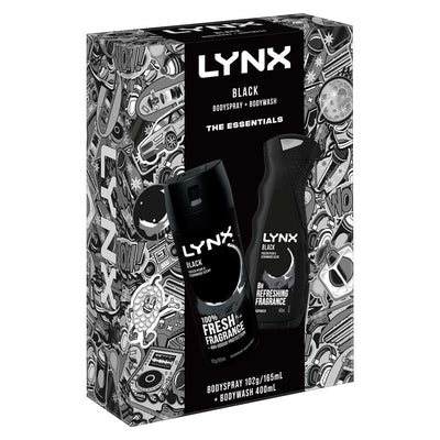 Lynx Black Duo Gift Set – 165ml Body Spray & 400ml Bodywash for Men