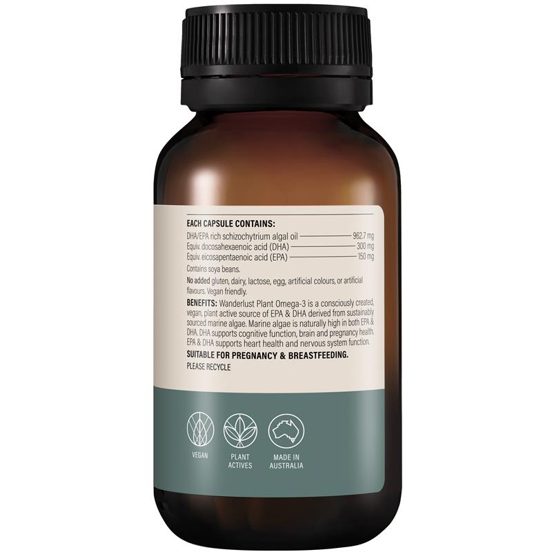 Wanderlust Plant Omega 3 60 Capsules - Vegan Heart and Brain Health