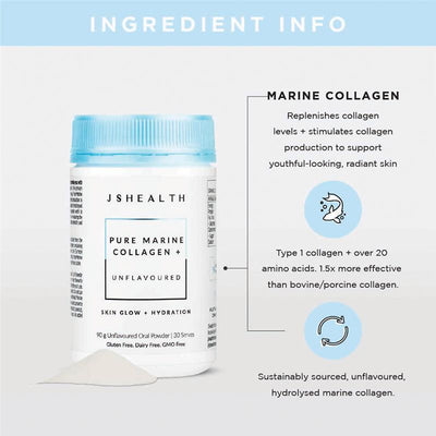 JSHEALTH Pure Marine Collagen Powder 90g - Hydrolysed, Unflavoured