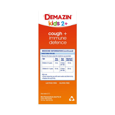 Demazin Kids 2+ Cough + Immune Defence 200ml - Natural Berry Flavor