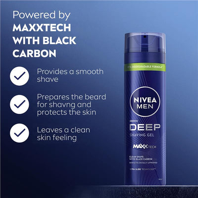 NIVEA MEN Charcoal Deep Shave Gel 200ml – Smooth Glide