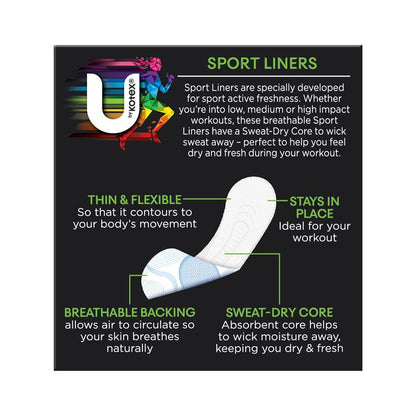 U by Kotex Sport Liners, 30-Liners, Sweat-Dry Core & Breathable