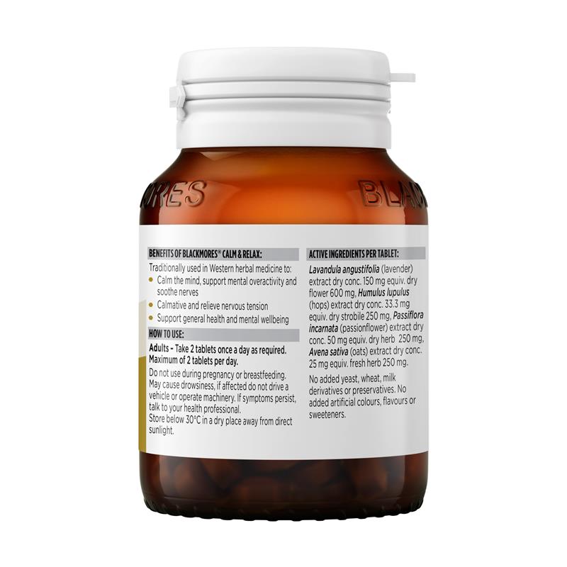 Blackmores Calm & Relax Herbal Supplement for Stress Relief - 60 Tablets