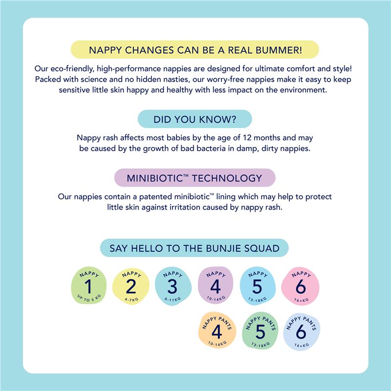Bunjie Probiotic Eco Nappies Size 2, 4-7 kg, 48 Pack - Gentle on Skin