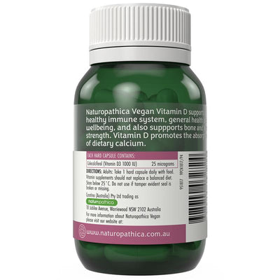 Naturopathica Vegan Vitamin D3 1000 IU, 60 Capsules