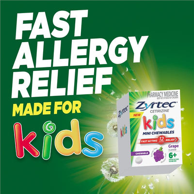 Zyrtec Kids Antihistamine Allergy & Hayfever Chewable Tablets - Grape 10 Pack