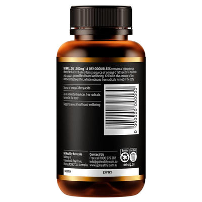 GO Healthy Odourless Krill Oil 1500mg Omega-3 - 60 Capsules