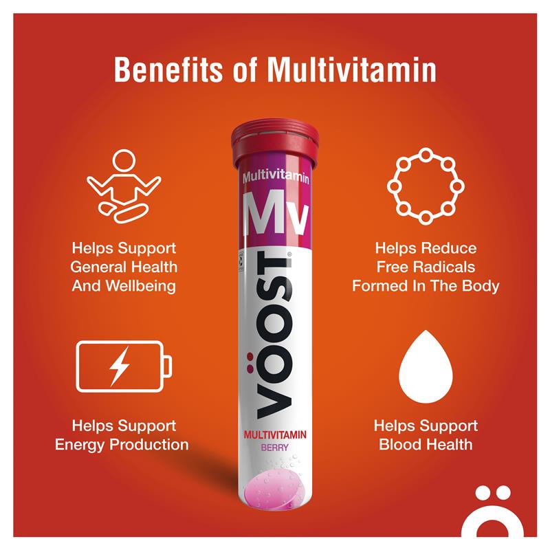 Voost Berry Effervescent Multivitamin Tablets with 14 Vitamins – 20 Pack