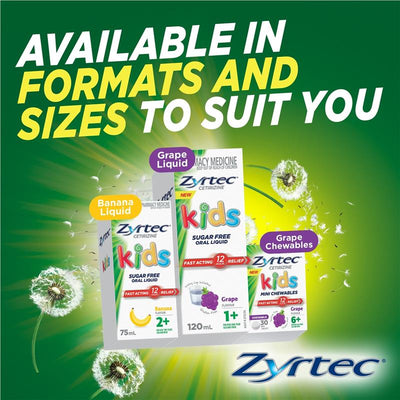Zyrtec Kids Antihistamine Allergy & Hayfever Chewable Tablets - Grape 10 Pack