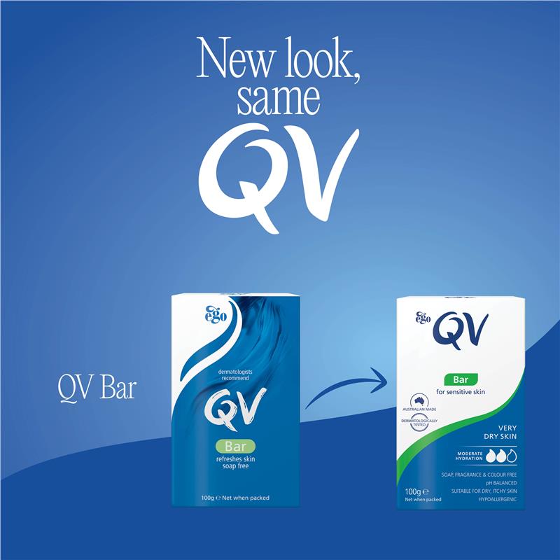 QV Cleansing Bar 100g - Soap-Free, pH Balanced for Sensitive & Dry Skin