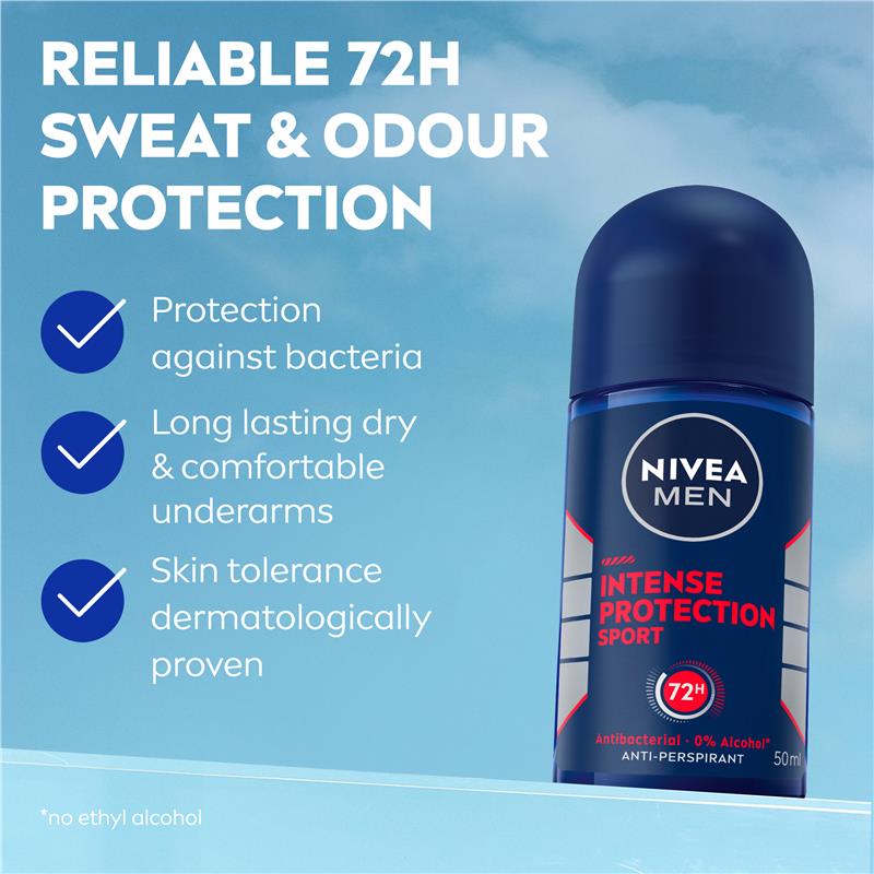 NIVEA MEN Intense Protection Sport Roll-On Deodorant 50ml - 72H Protection-Auzzi Store