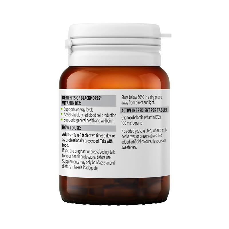 Blackmores Vitamin B12 100mcg Tablets - 75 Count for Energy Support
