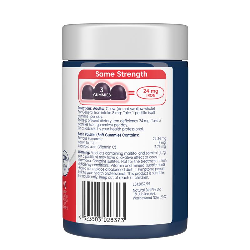 Bioglan Iron + Vitamin C Therapeutic Gummies - 90 Soft Chews