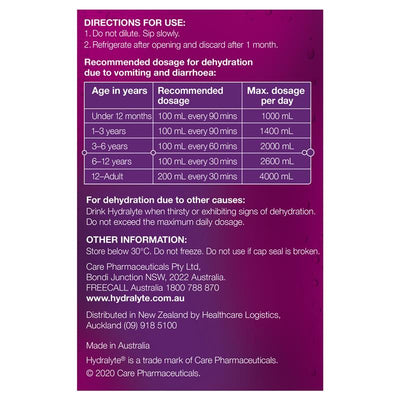 Hydralyte Electrolyte Apple Blackcurrant Solution 4 Pack (4x250ml)