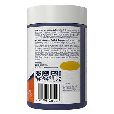 Bioglan Organic Turmeric 1000mg - 100 Tablets