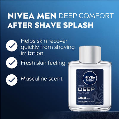 NIVEA for Men Deep After Shave Splash 100ml - Refreshing Post-Shave Care