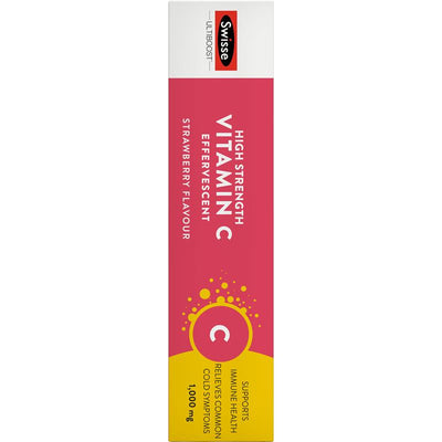 Swisse High Strength Vitamin C Effervescent Tablets 60, 1000mg, Strawberry, Vegan