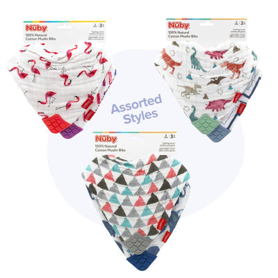 Nuby Muslin Bandana Bib with Teething Corner - Girl 2 Pack