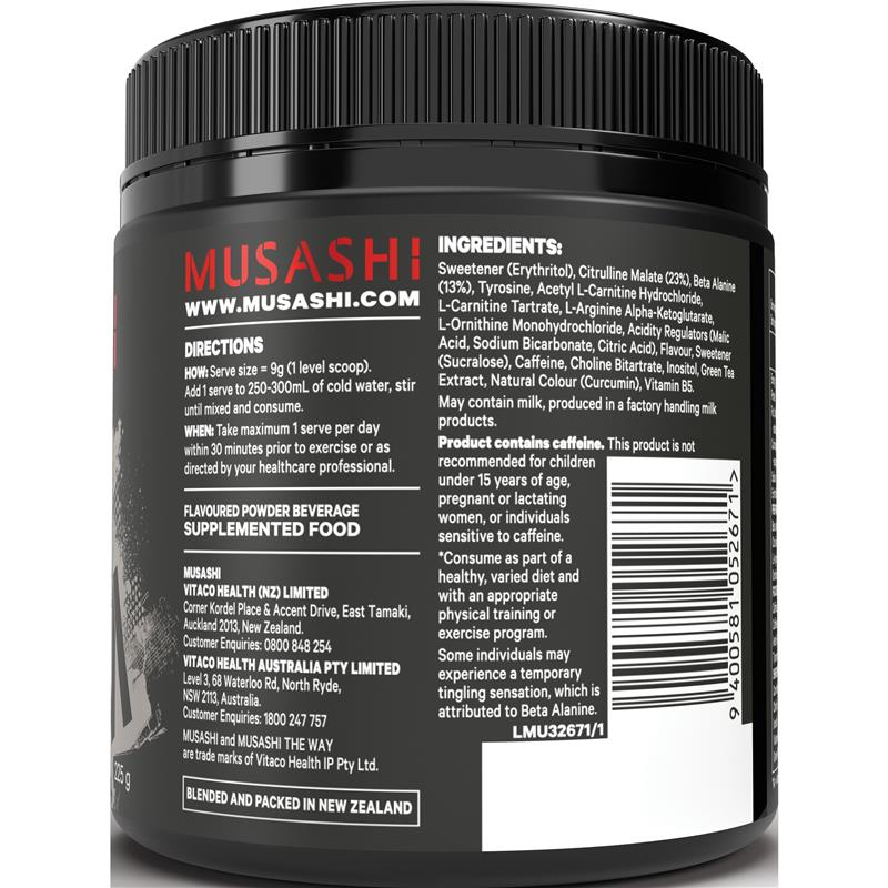 Musashi Pre Workout Shred Green Apple - 225g