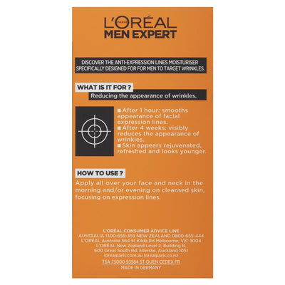 L'Oreal Men's Expert Erase Wrinkles Moisturising Cream - 50ml
