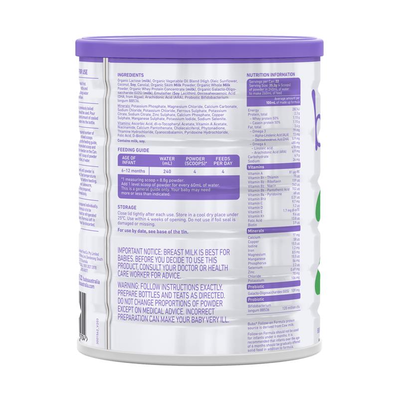 Bubs Organic Grass Fed Follow-on Milk Formula 800g - Ideal for Growing Infants - Auzzi Store