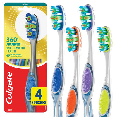 Colgate 360° Advanced Whole Mouth Health Medium Toothbrush - 4 Pack