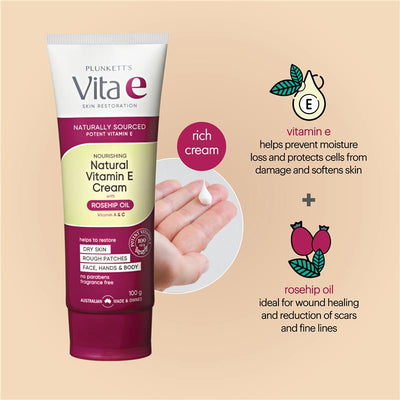 Plunkett's Vita E Natural Vitamin E Cream 100g - Repair & Restore