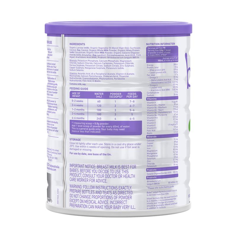 Bubs Organic Grass Fed Infant Milk Formula 800g - Gentle Nutrition for Babies - Auzzi Store