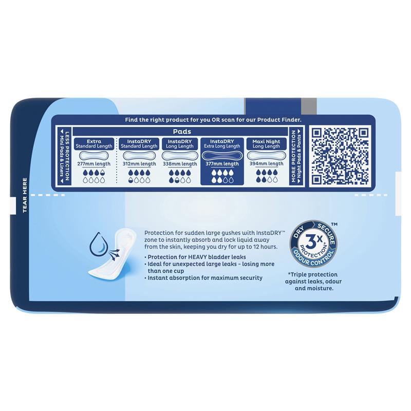 TENA InstaDRY Extra Long Incontinence Pads for Moderate Leaks, 6-Pads