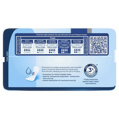 TENA InstaDRY Extra Long Incontinence Pads for Moderate Leaks, 6-Pads