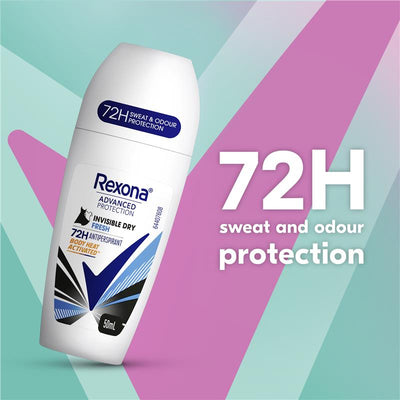 Rexona Women Invisible Dry Fresh Antiperspirant Roll-On, 72H Protection, 50ml