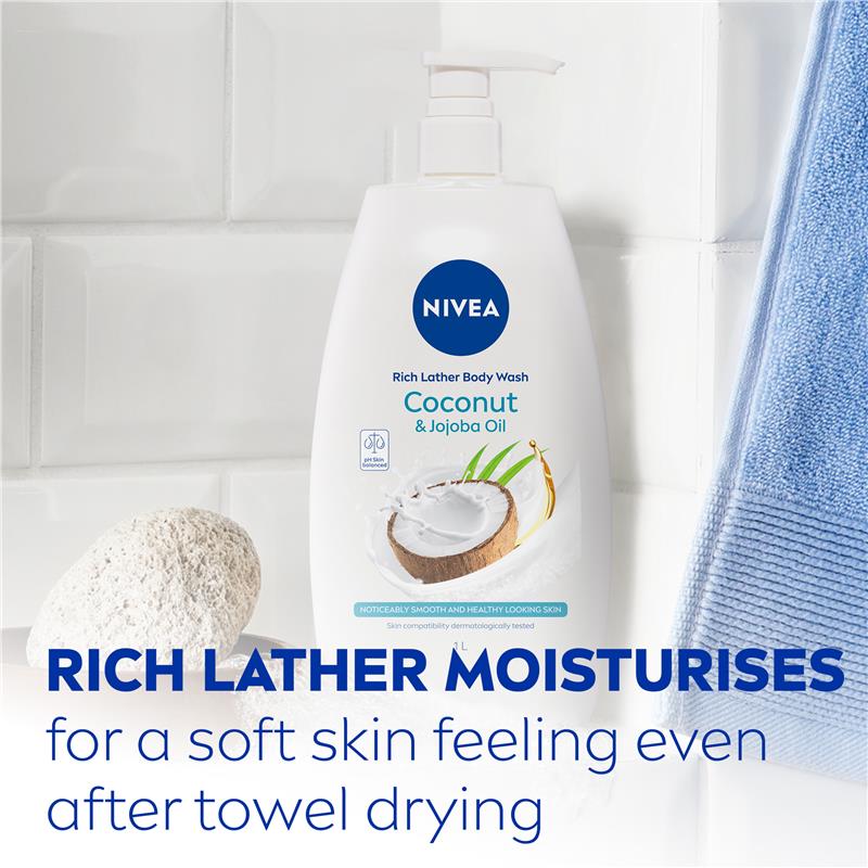 NIVEA Coconut & Jojoba Oil Body Wash 1L – Moisturizing & pH Balanced