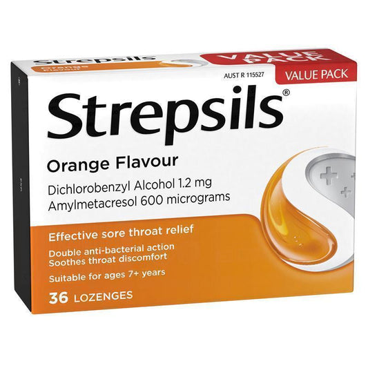 Strepsils Orange Lozenges - 36 Pack for Sore Throat Relief-Auzzi Store