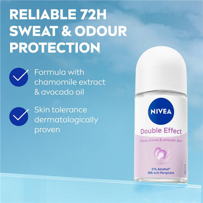 NIVEA Double Effect 72H Roll-On Deodorant with Avocado Extract, 50ml