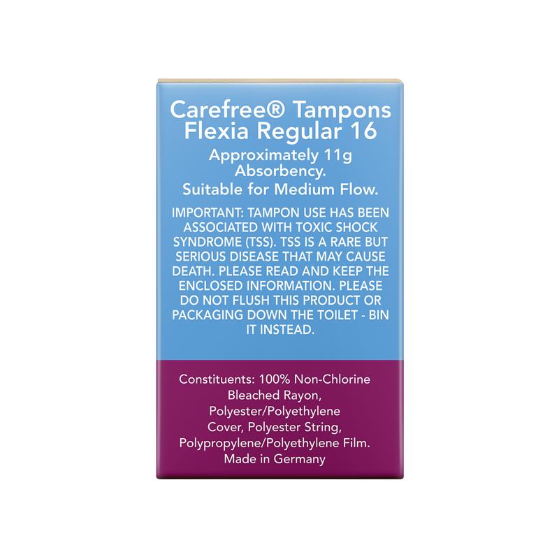 Carefree Flexia Fragrance-Free Regular Tampons with Wings, 16-Pack