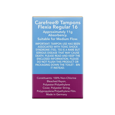 Carefree Flexia Fragrance-Free Regular Tampons with Wings, 16-Pack
