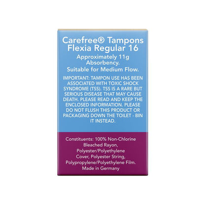 Carefree Flexia Fragrance-Free Regular Tampons with Wings, 16-Pack