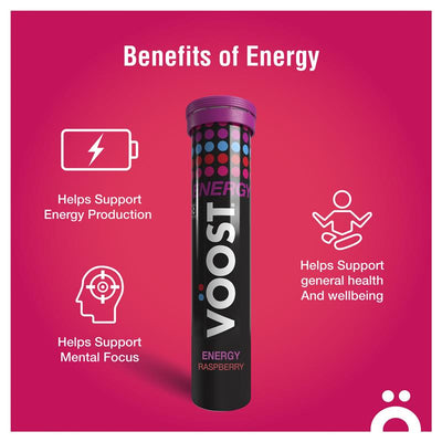 VÖOST Energy Raspberry Effervescent Vitamins with Guarana, 20 Tablets